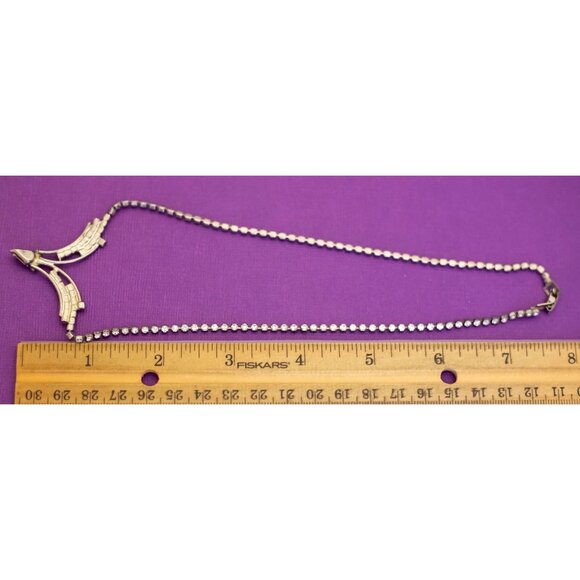 16 inch, Vintage Heaven's Descent Rhinestones Silver Tone Choker Necklace - Q32 - Picture 3 of 3